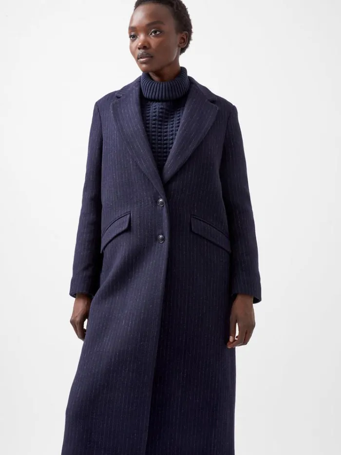 French Connection Coats and Jackets Arlana Pinstripe Coat Navy And Grey 8211 Woman French Connection Coats and Jackets Arlana Pinstripe Coat Navy And Grey 8211 Woman