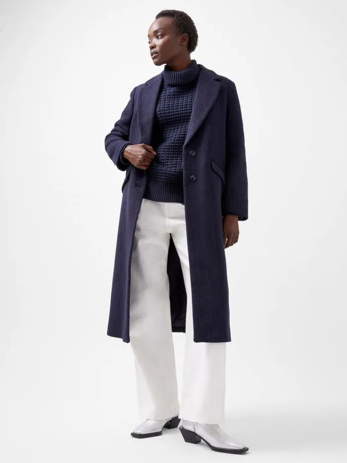 French Connection Coats and Jackets Arlana Pinstripe Coat Navy And Grey 8211 Woman