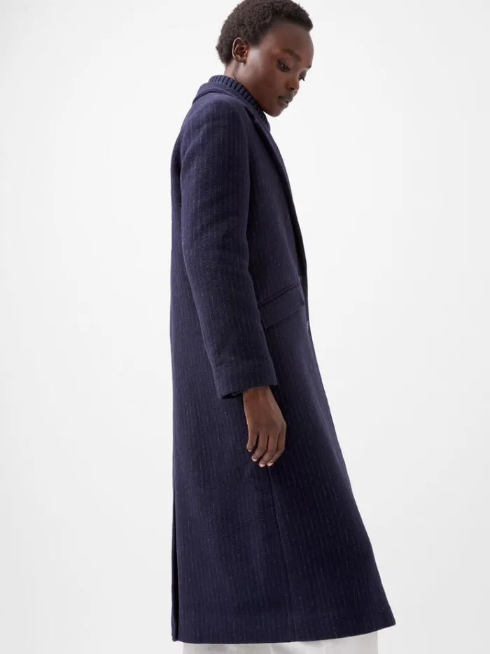 French Connection Coats and Jackets Arlana Pinstripe Coat Navy And Grey 8211 Woman