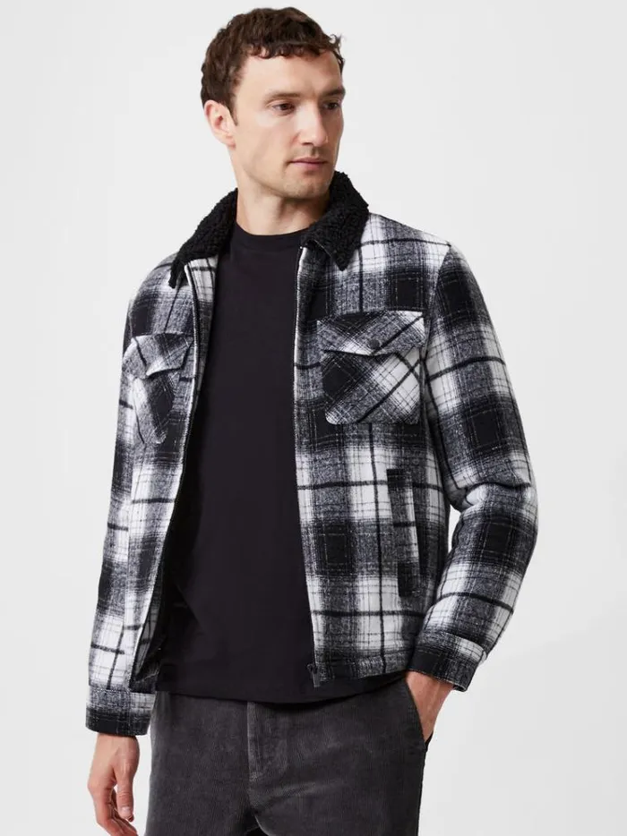 French Connection Coats and Jackets Borg Collar Checked Jacket Black White 8211 Man French Connection Coats and Jackets Borg Collar Checked Jacket Black White 8211 Man
