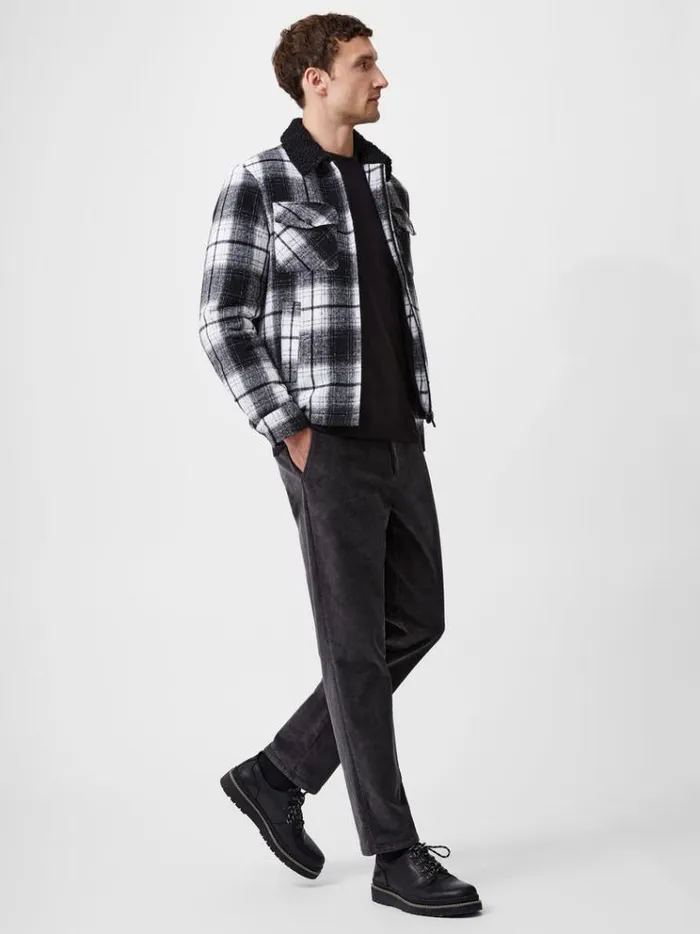 French Connection Coats and Jackets Borg Collar Checked Jacket Black White 8211 Man