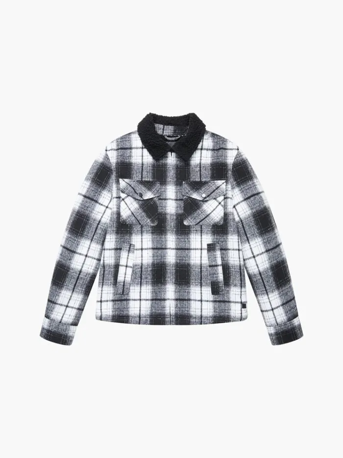 French Connection Coats and Jackets Borg Collar Checked Jacket Black White 8211 Man
