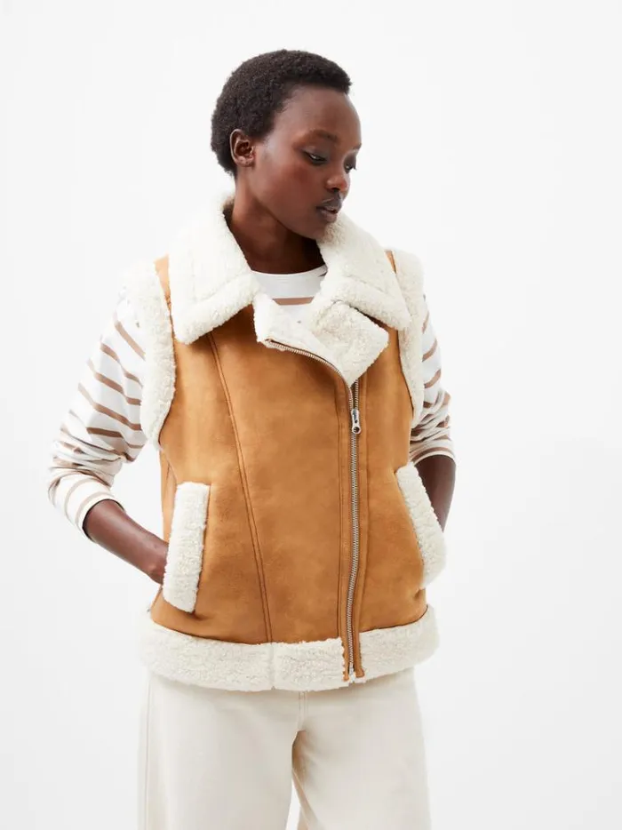 French Connection Coats and Jackets Camry Suedette Gilet Tan 8211 Woman