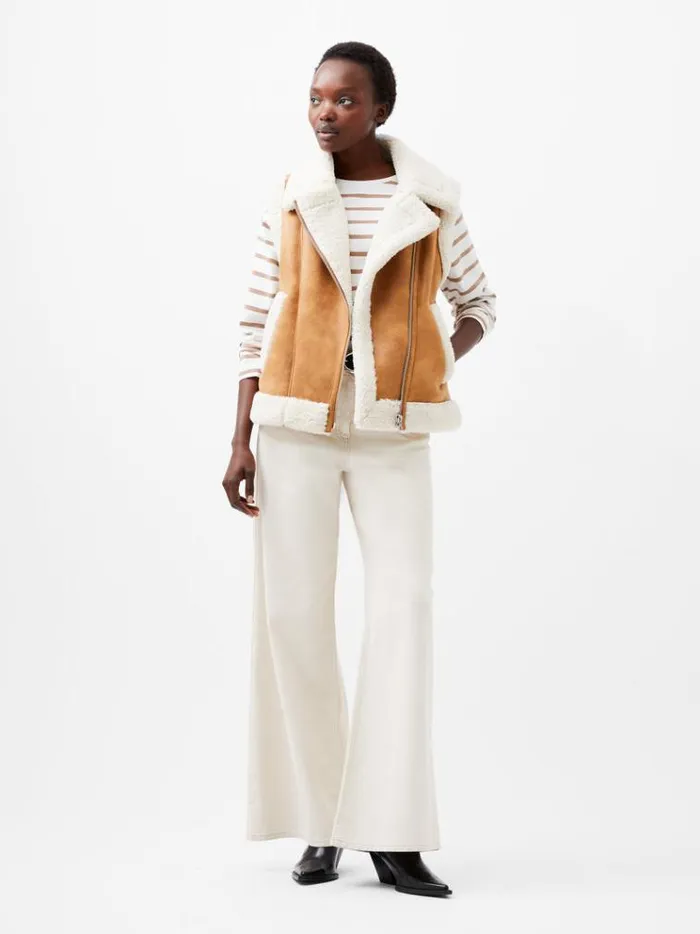 French Connection Coats and Jackets Camry Suedette Gilet Tan 8211 Woman