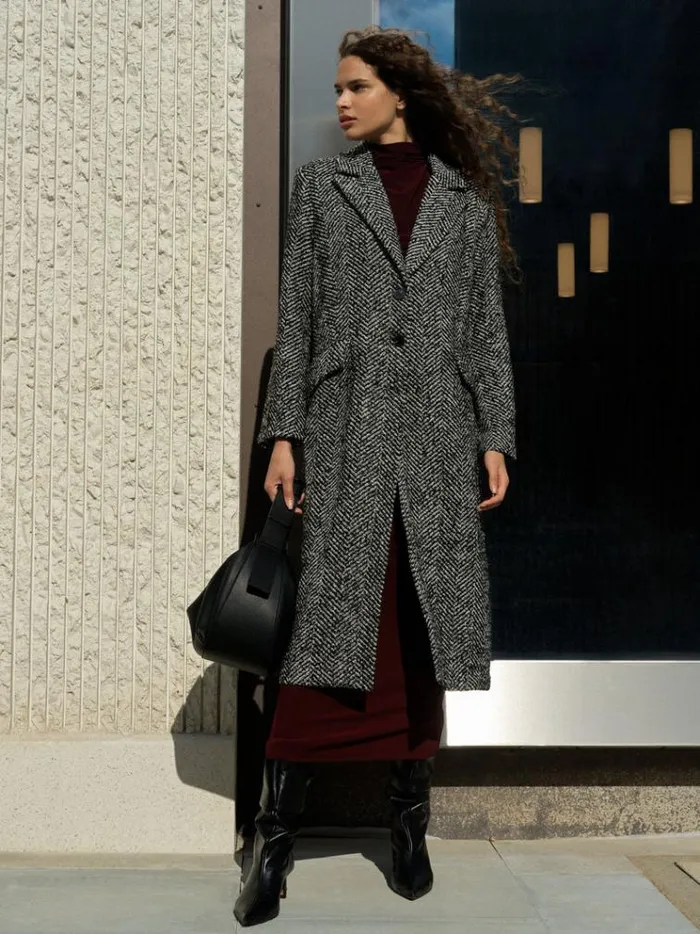 French Connection Coats and Jackets Chantelle Herringbone Coat Blackwhite 8211 Woman French Connection Coats and Jackets Chantelle Herringbone Coat Blackwhite 8211 Woman