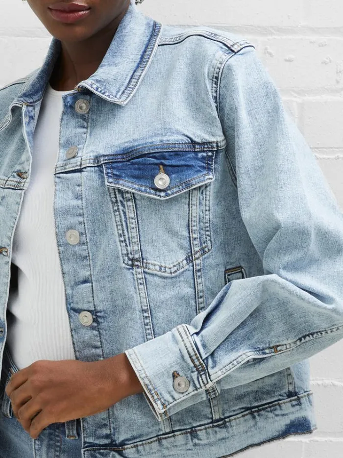 French Connection Coats and Jackets Denim Stretch Trucker Jacket Bleached Out 8211 Woman