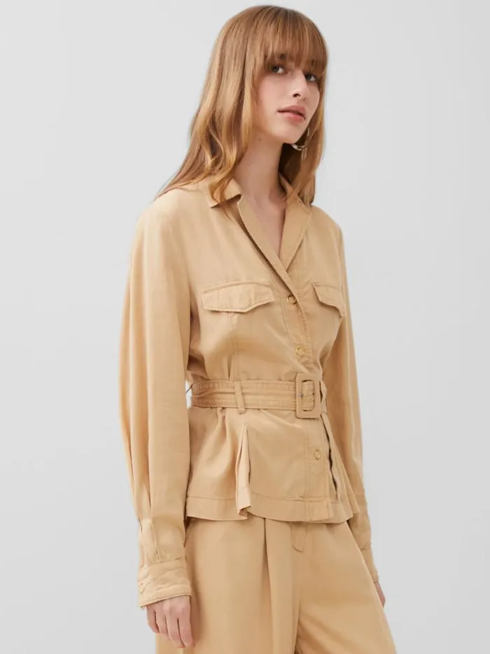 French Connection Coats and Jackets Elkie Twill Belted Jacket Biscotti 8211 Woman