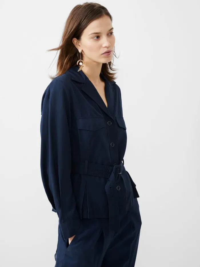 French Connection Coats and Jackets Elkie Twill Belted Jacket Marine 8211 Woman