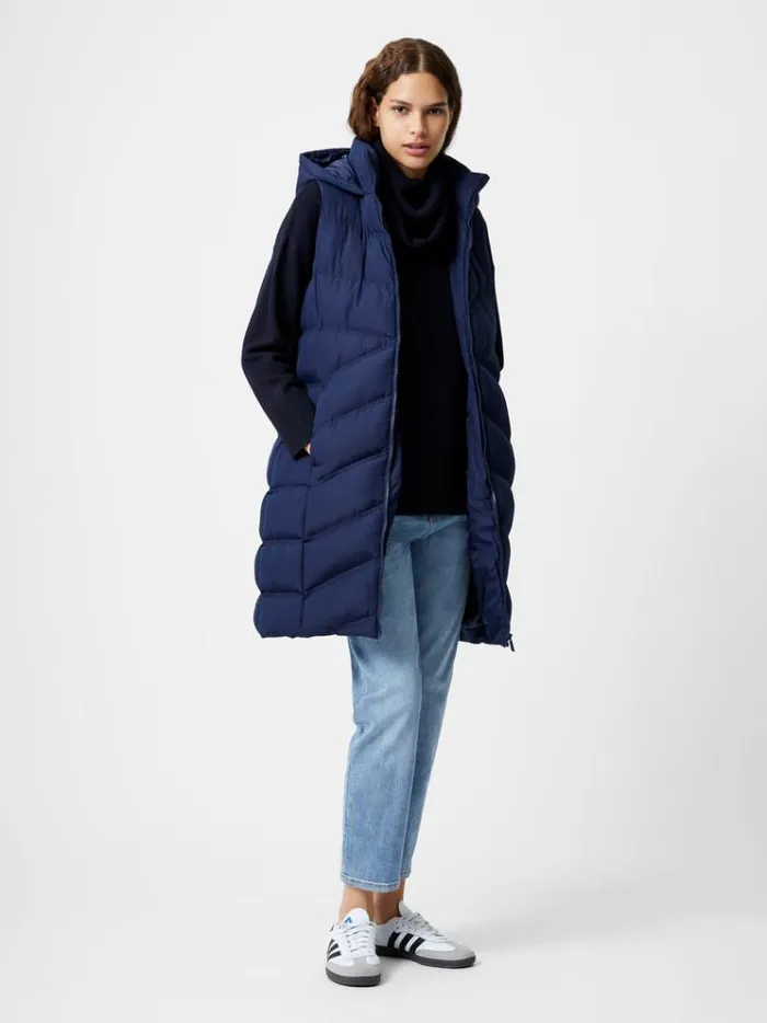 French Connection Coats and Jackets Hooded Row Mid Length Gilet Midnight 8211 Woman