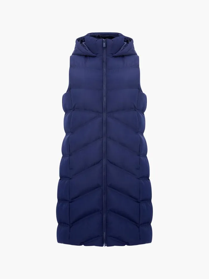 French Connection Coats and Jackets Hooded Row Mid Length Gilet Midnight 8211 Woman