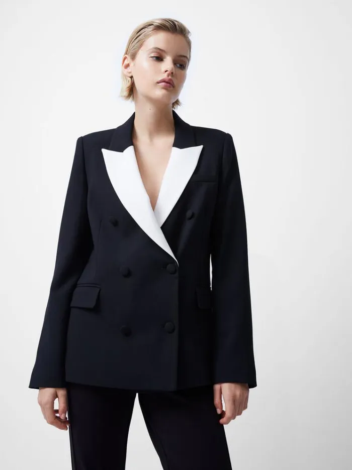 French Connection Coats and Jackets Whisper Double Breasted Blazer Blackoutclassic Crm 8211 Woman