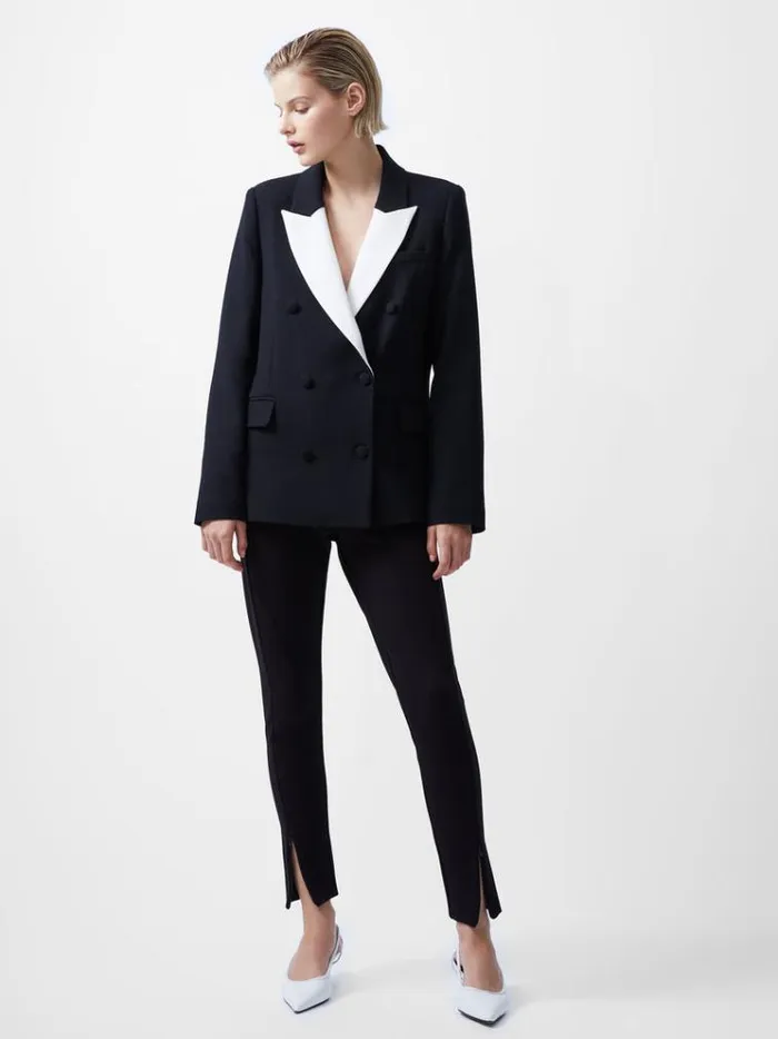 French Connection Coats and Jackets Whisper Double Breasted Blazer Blackoutclassic Crm 8211 Woman