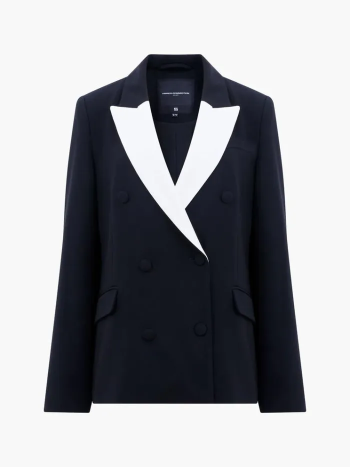French Connection Coats and Jackets Whisper Double Breasted Blazer Blackoutclassic Crm 8211 Woman