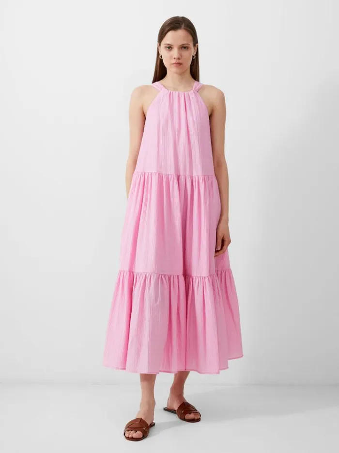 French Connection Dresses Aleska Textured Midaxi Dress Strawberry Shake 8211 Woman