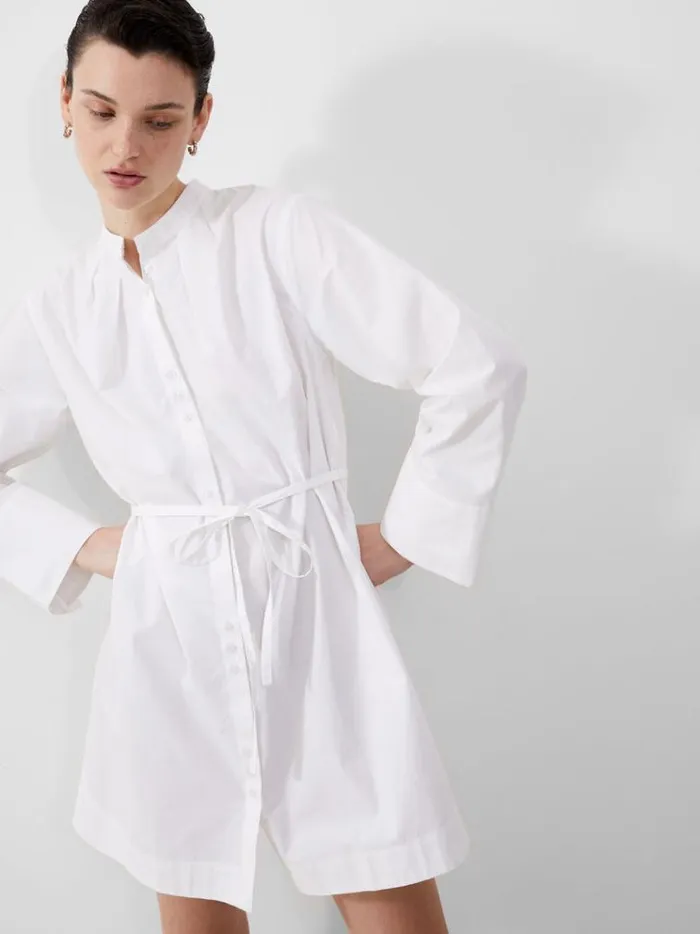 French Connection Dresses Alissa Cotton Wide Sleeve Shirt Dress Linen White 8211 Woman