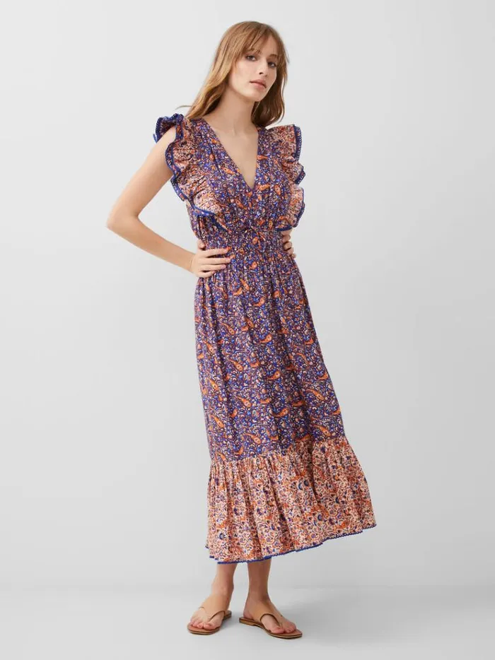 French Connection Dresses Anathia Blaire Frill Midi Dress Royal Bluepeach 8211 Woman