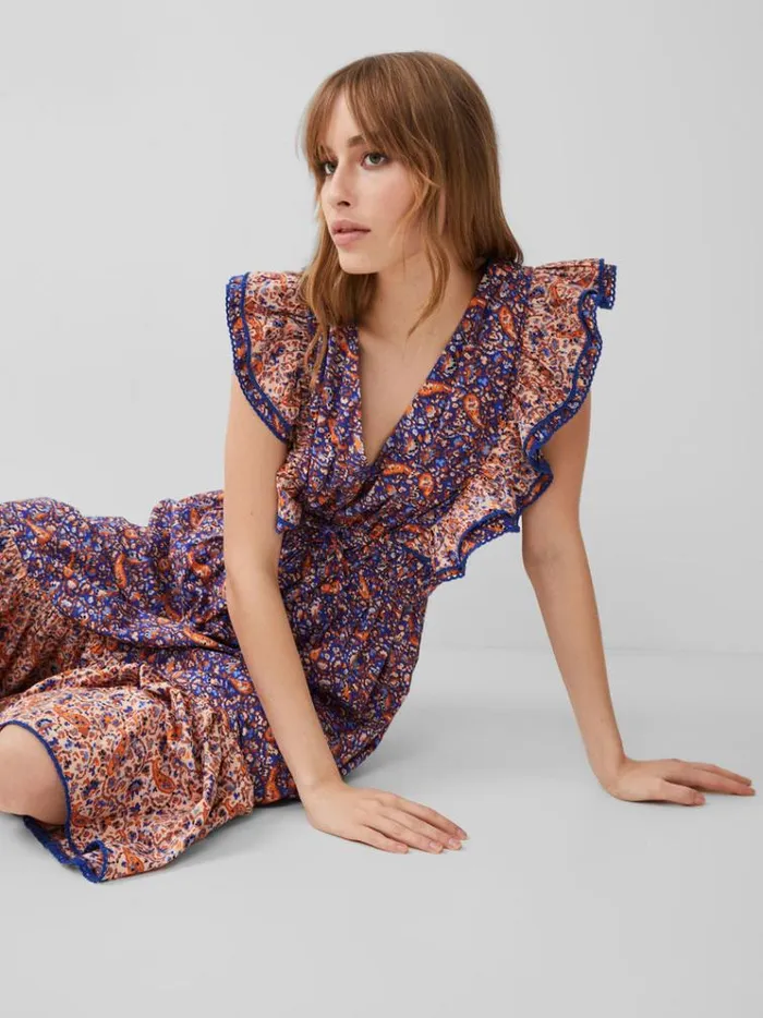 French Connection Dresses Anathia Blaire Frill Midi Dress Royal Bluepeach 8211 Woman