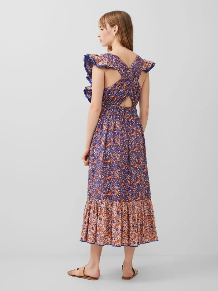 French Connection Dresses Anathia Blaire Frill Midi Dress Royal Bluepeach 8211 Woman