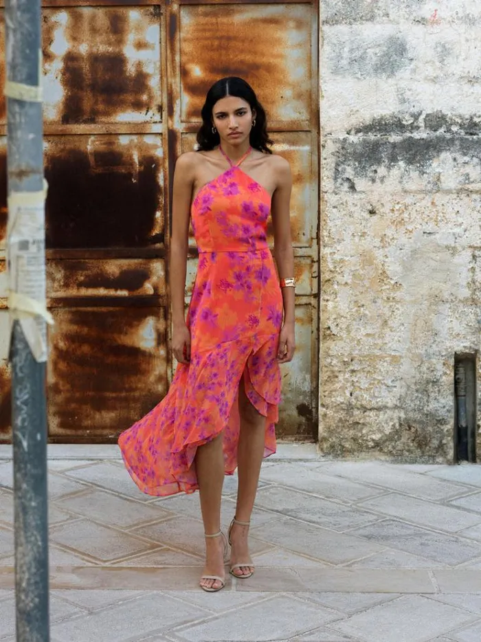 French Connection Dresses Arla Hallie Crinkle Ruffle Halterneck Dress Coral 8211 Woman French Connection Dresses Arla Hallie Crinkle Ruffle Halterneck Dress Coral 8211 Woman