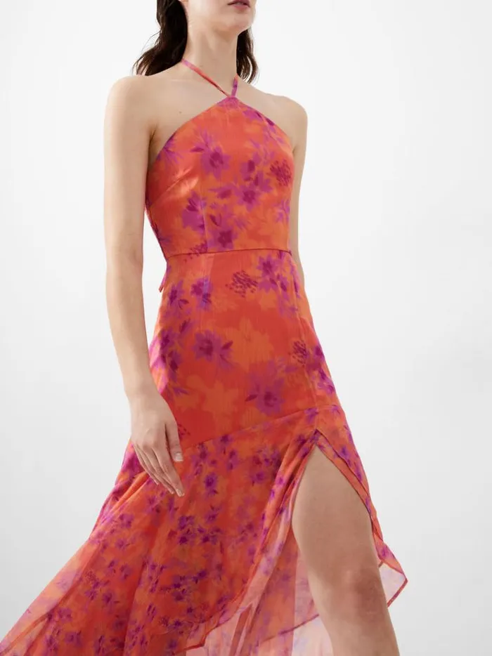 French Connection Dresses Arla Hallie Crinkle Ruffle Halterneck Dress Coral 8211 Woman