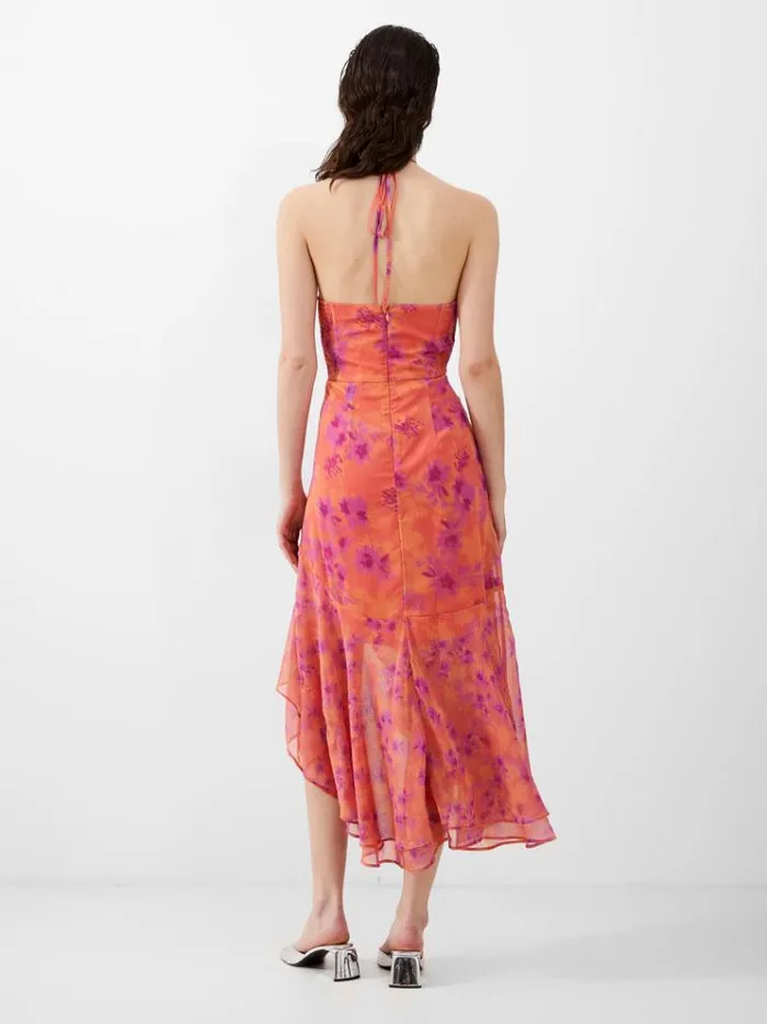 French Connection Dresses Arla Hallie Crinkle Ruffle Halterneck Dress Coral 8211 Woman