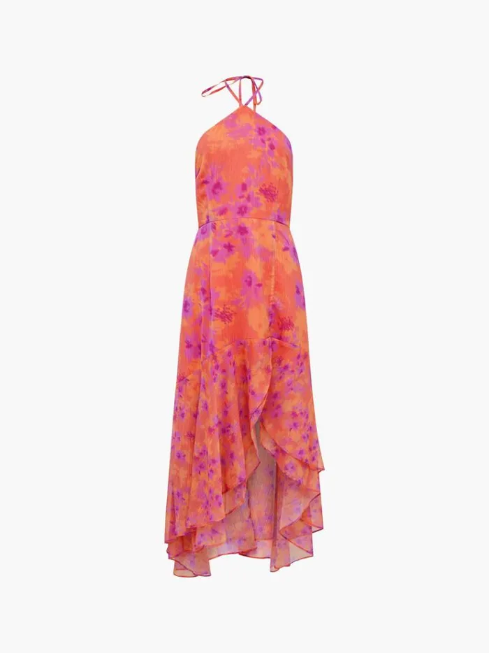 French Connection Dresses Arla Hallie Crinkle Ruffle Halterneck Dress Coral 8211 Woman