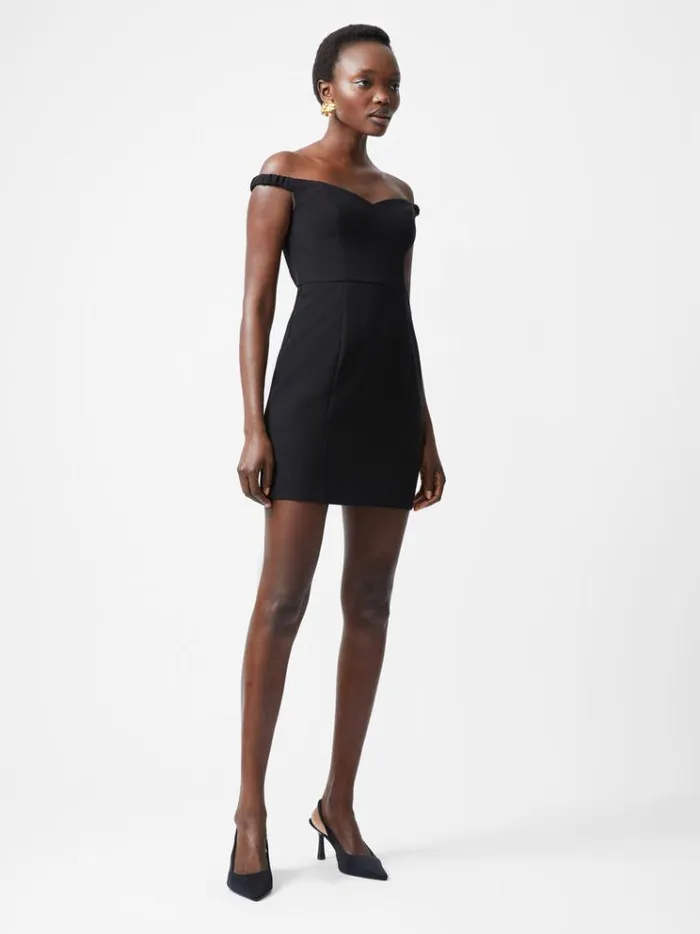 French Connection Dresses Azra Twill Sweetheart Bardot Mini Dress Black 8211 Woman