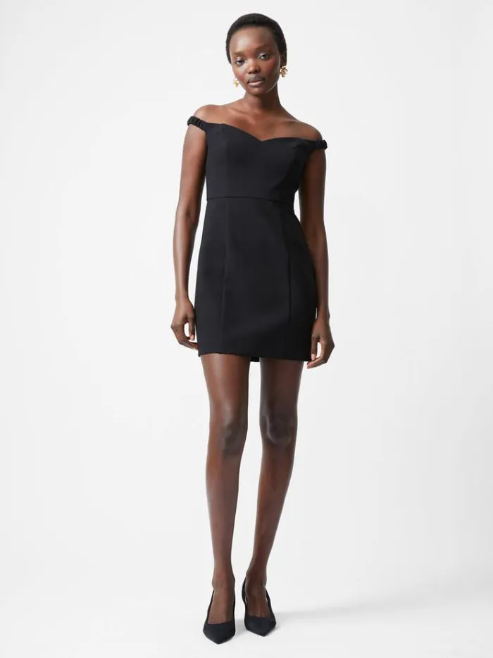 French Connection Dresses Azra Twill Sweetheart Bardot Mini Dress Black 8211 Woman