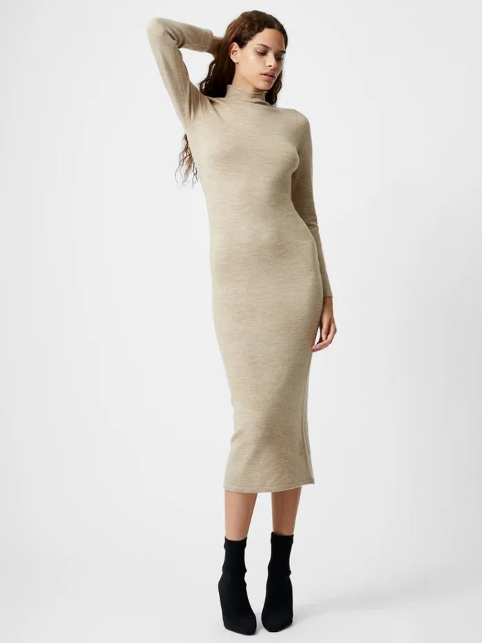 French Connection Dresses Babysoft Roll Neck Midi Dress Light Camel Mel 8211 Woman
