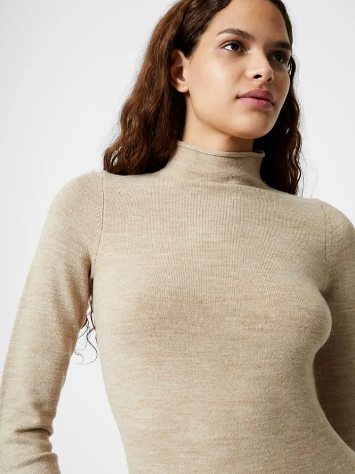French Connection Dresses Babysoft Roll Neck Midi Dress Light Camel Mel 8211 Woman