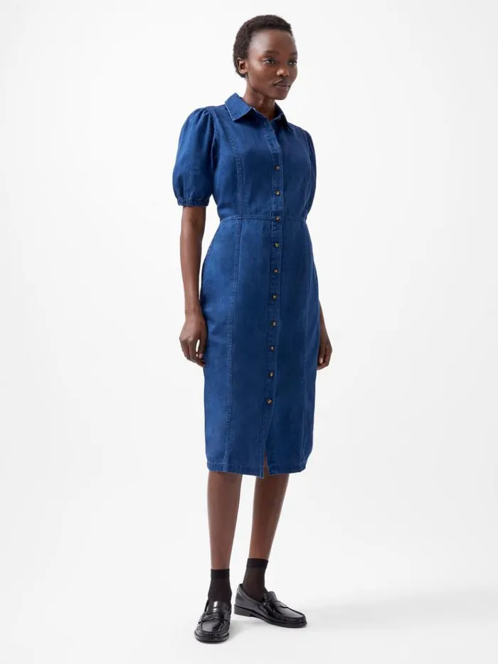 French Connection Dresses Chambray Button Through Denim Shirt Dress Mid Wash 8211 Woman
