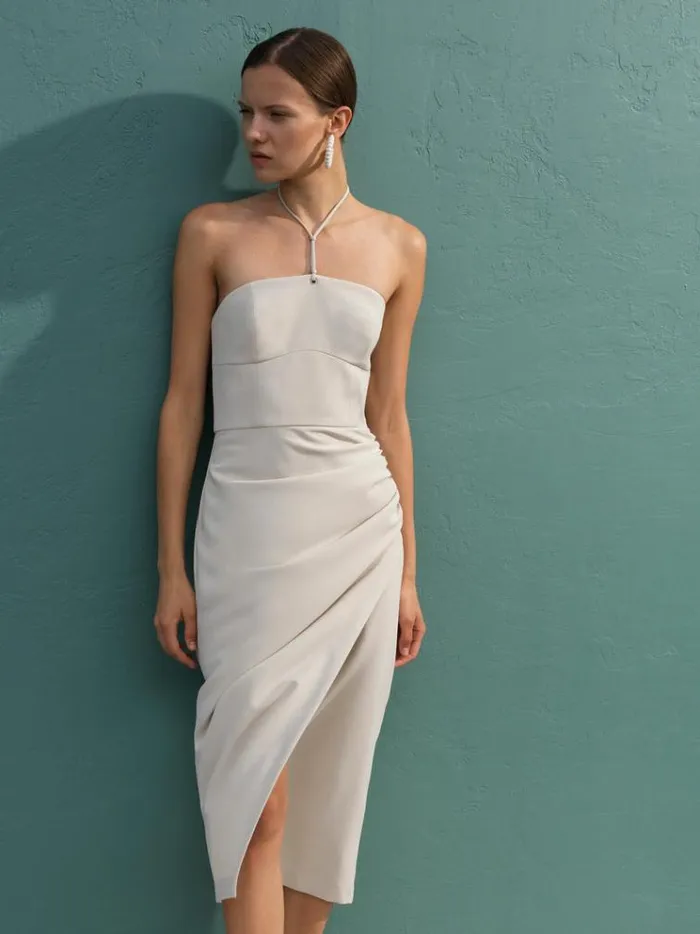 French Connection Dresses Echo Crepe Halterneck Midi Dress Silver Lining 8211 Woman
