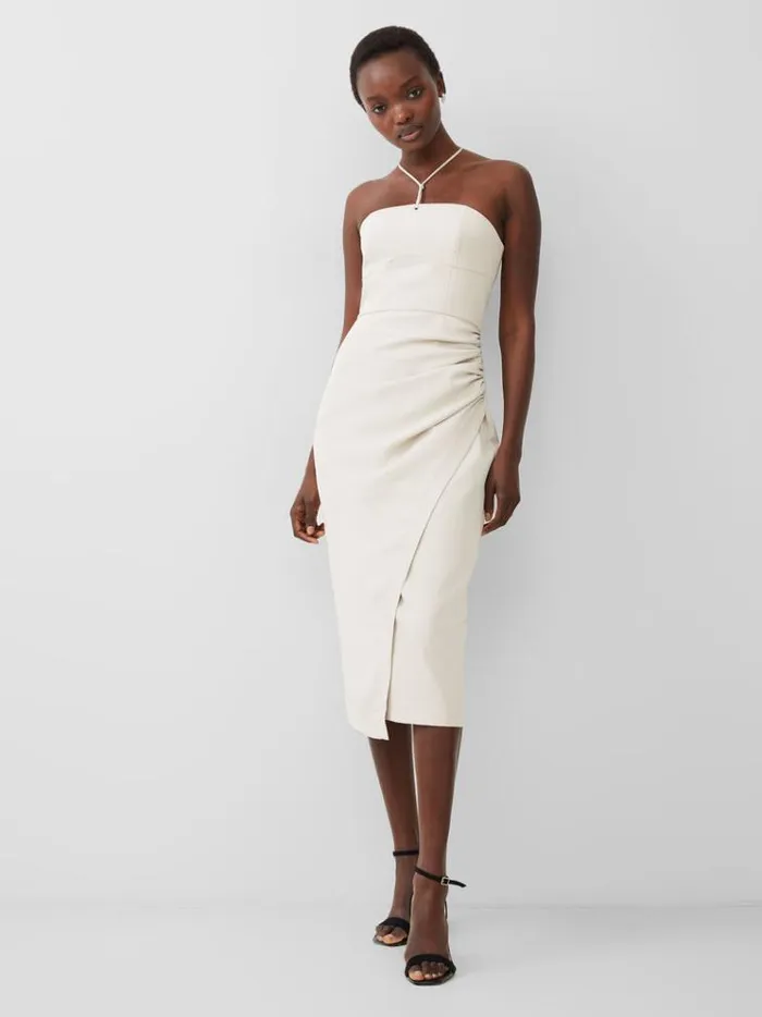 French Connection Dresses Echo Crepe Halterneck Midi Dress Silver Lining 8211 Woman