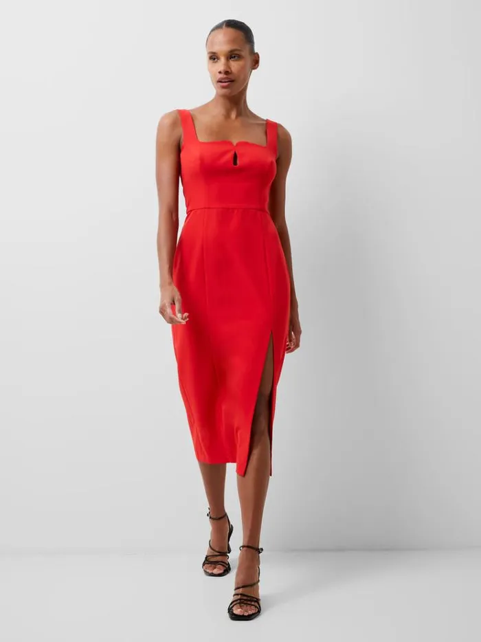 French Connection Dresses Echo Crepe Keyhole Midi Dress True Red 8211 Woman