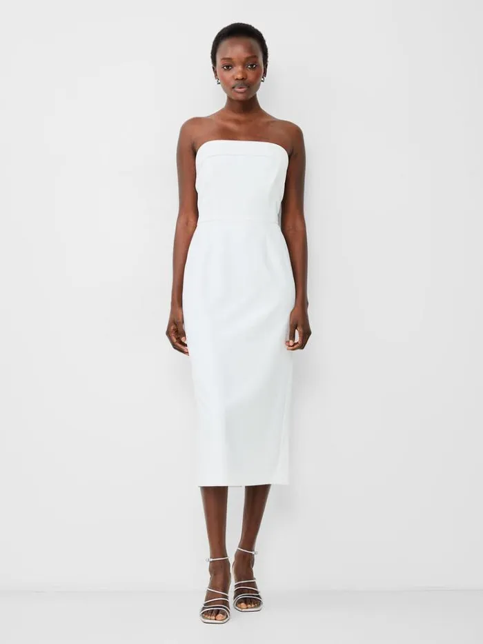 French Connection Dresses Echo Crepe Strapless Midi Dress Summer White 8211 Woman