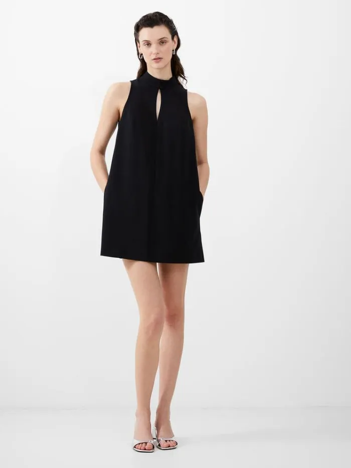 French Connection Dresses Echo Sleeveless Keyhole Mini Dress Blackout 8211 Woman