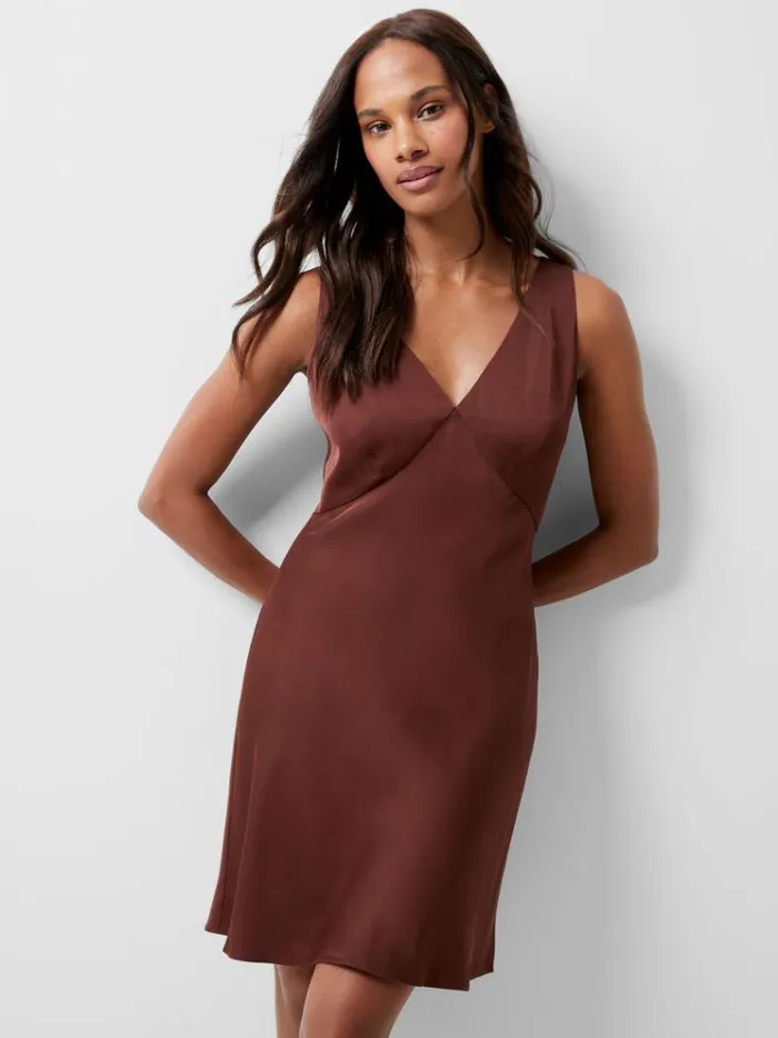 French Connection Dresses Ennis Eco Satin Slip Mini Dress Chocolate Fondant 8211 Woman French Connection Dresses Ennis Eco Satin Slip Mini Dress Chocolate Fondant 8211 Woman