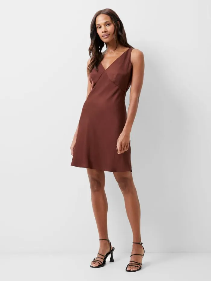 French Connection Dresses Ennis Eco Satin Slip Mini Dress Chocolate Fondant 8211 Woman