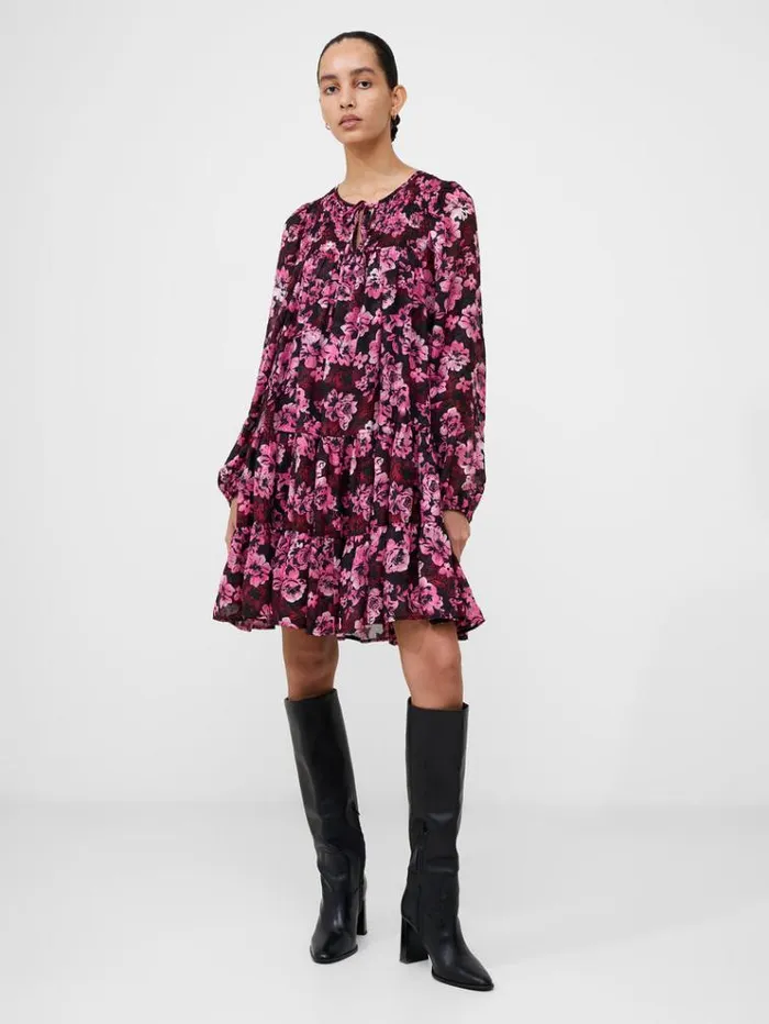 French Connection Dresses Floral Smock Mini Dress Pink Multi 8211 Woman