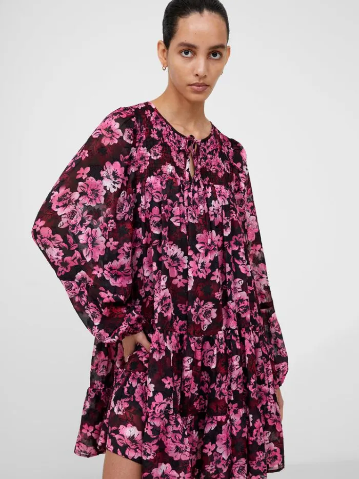 French Connection Dresses Floral Smock Mini Dress Pink Multi 8211 Woman