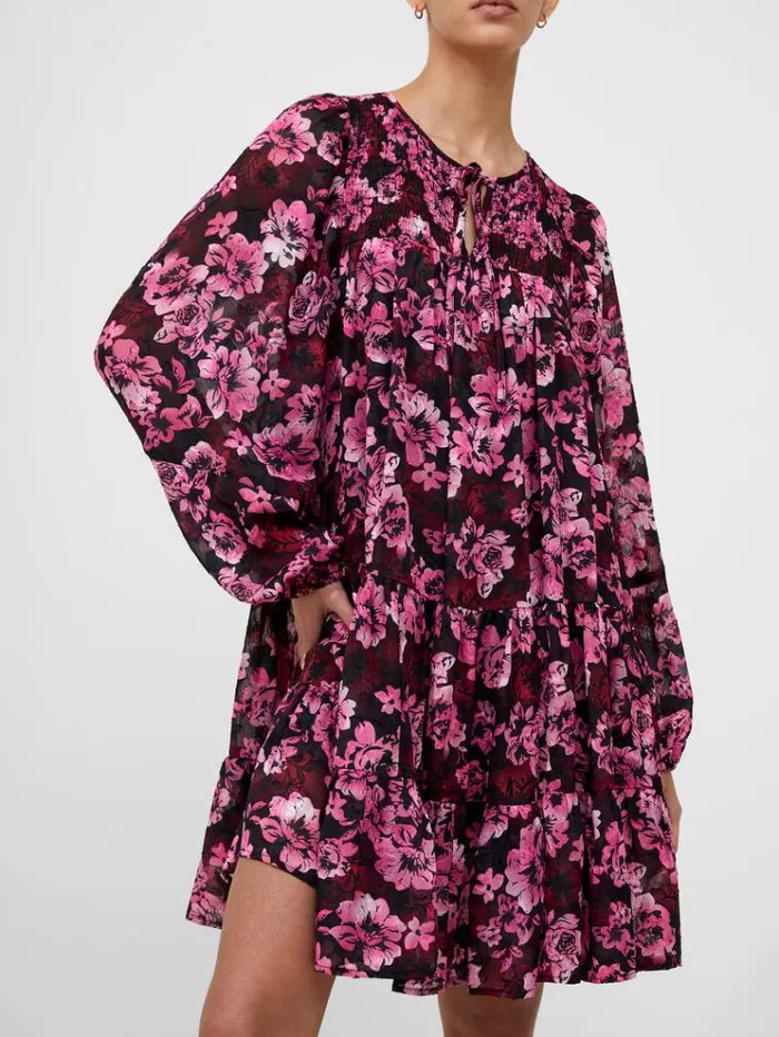 French Connection Dresses Floral Smock Mini Dress Pink Multi 8211 Woman