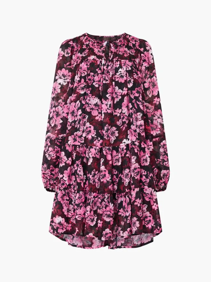 French Connection Dresses Floral Smock Mini Dress Pink Multi 8211 Woman