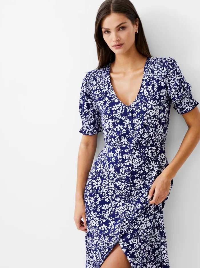 French Connection Dresses Florale ButtonThrough Midi Dress Dk Navywhite 8211 Woman