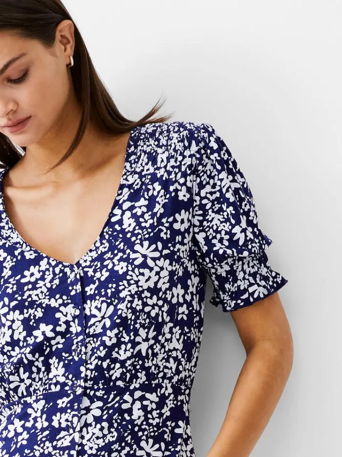 French Connection Dresses Florale ButtonThrough Midi Dress Dk Navywhite 8211 Woman