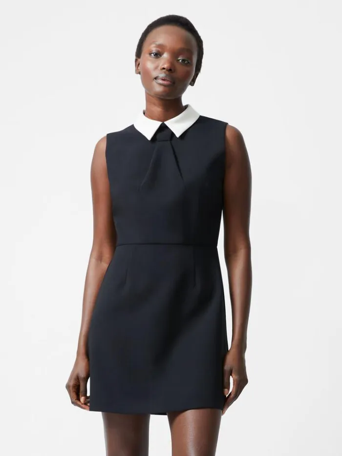 French Connection Dresses Gemma Collared Tie Sleeveless Mini Dress Blackout 8211 Woman
