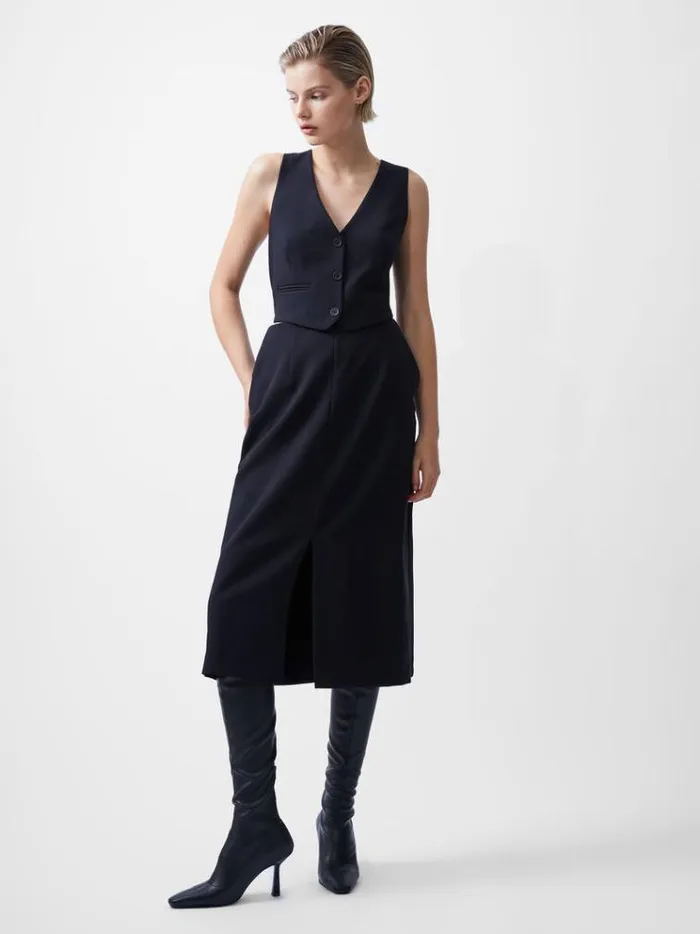 French Connection Dresses Gemma Twill Waistcoat Dress Blackout 8211 Woman