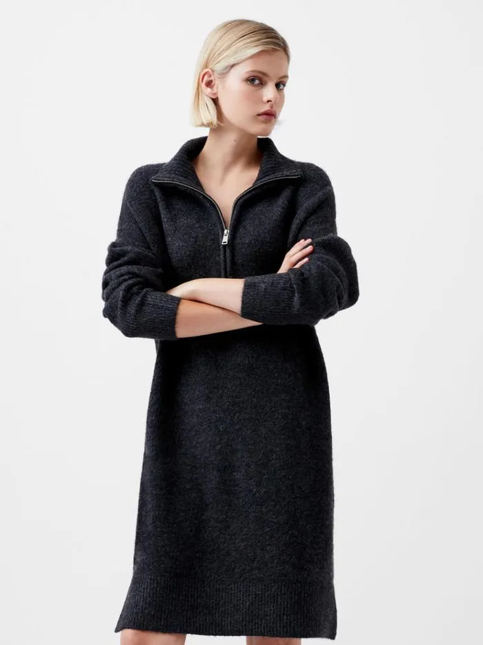 French Connection Dresses Maddox Half Zip Long Sleeve Knit Dress Charcoal Mel 8211 Woman French Connection Dresses Maddox Half Zip Long Sleeve Knit Dress Charcoal Mel 8211 Woman