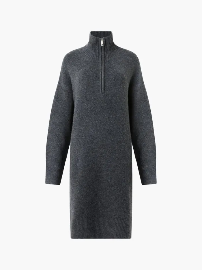 French Connection Dresses Maddox Half Zip Long Sleeve Knit Dress Charcoal Mel 8211 Woman