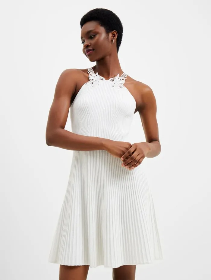 French Connection Dresses Mari Knit Lace Mix Dress Linen White 8211 Woman