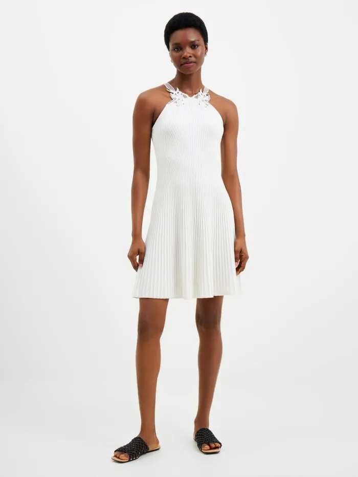 French Connection Dresses Mari Knit Lace Mix Dress Linen White 8211 Woman